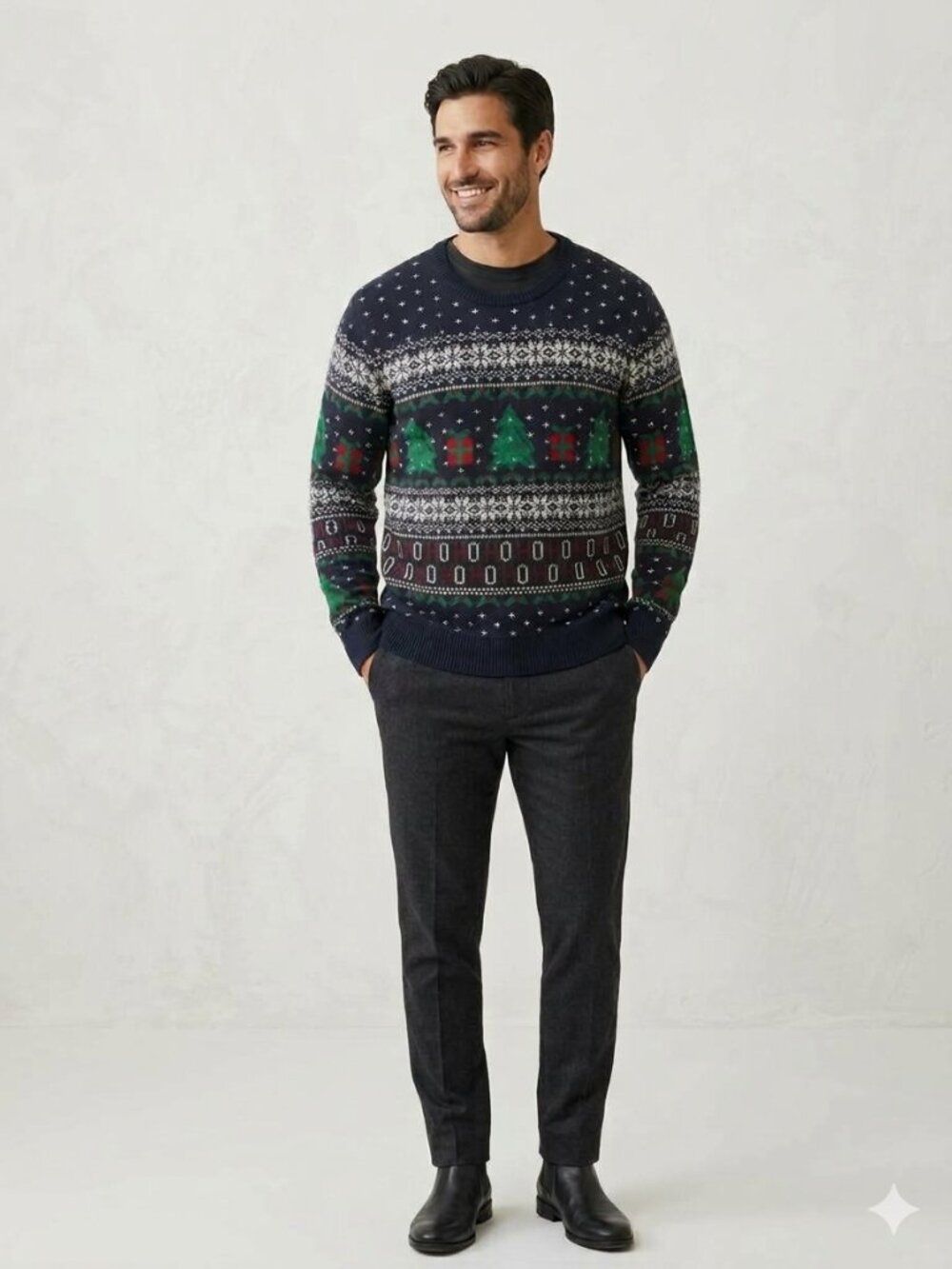 KNITWEAR "HO HO HO" Lighted Ugly Christmas Sweater  Blue Multicolor Men's 3XL